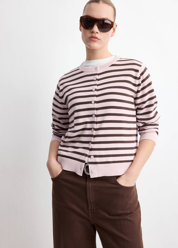 Stripped knit cardigan — Pink