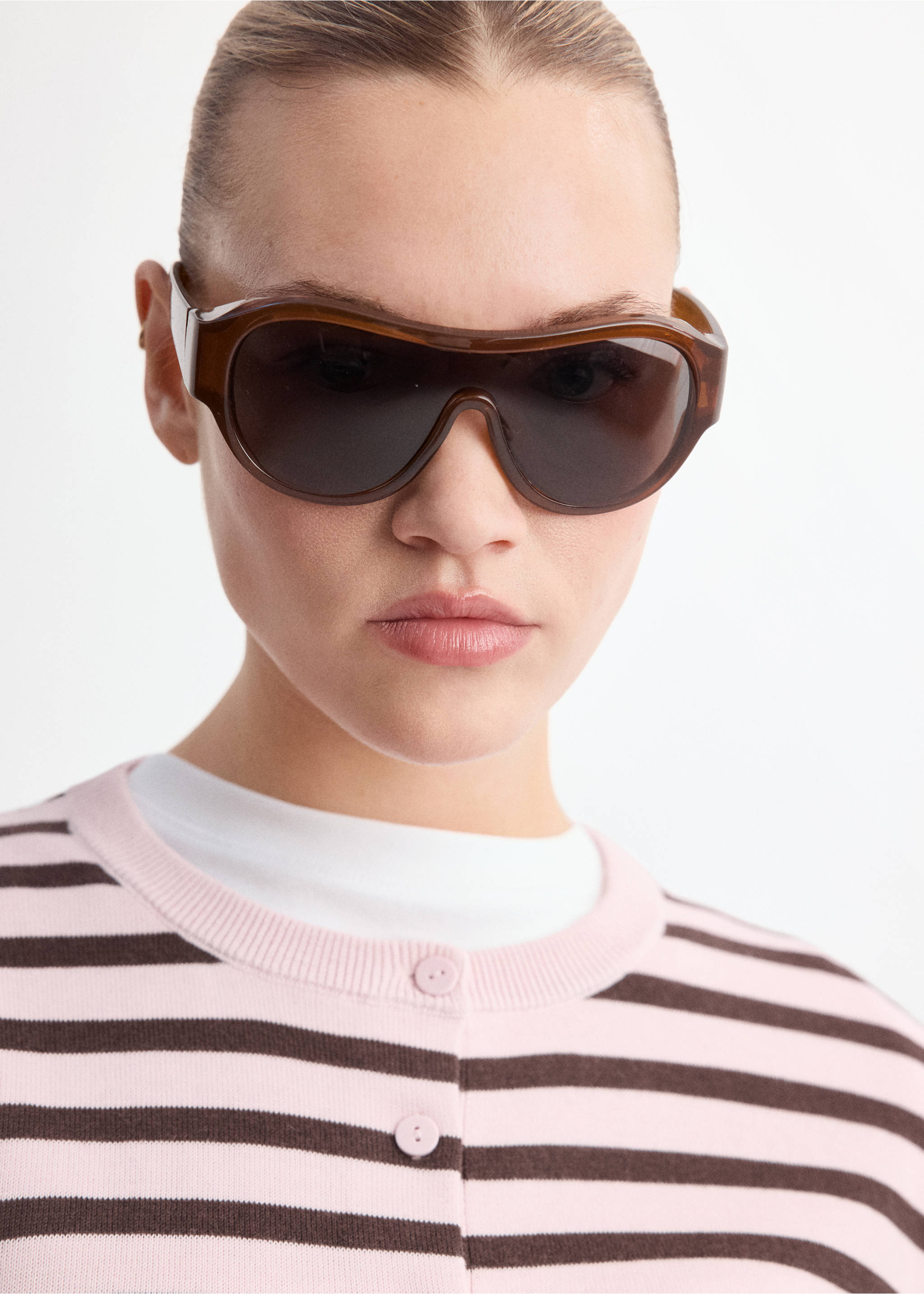 Stripped knit cardigan - Details of the article 4, Pink. Ref: 27097145-00.