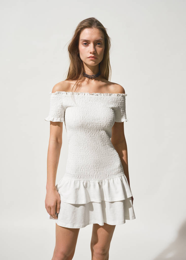 Ruched strapless dress — Off White