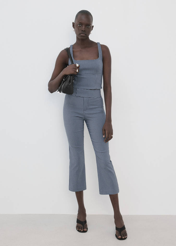 Gingham-check cropped trousers — Blue