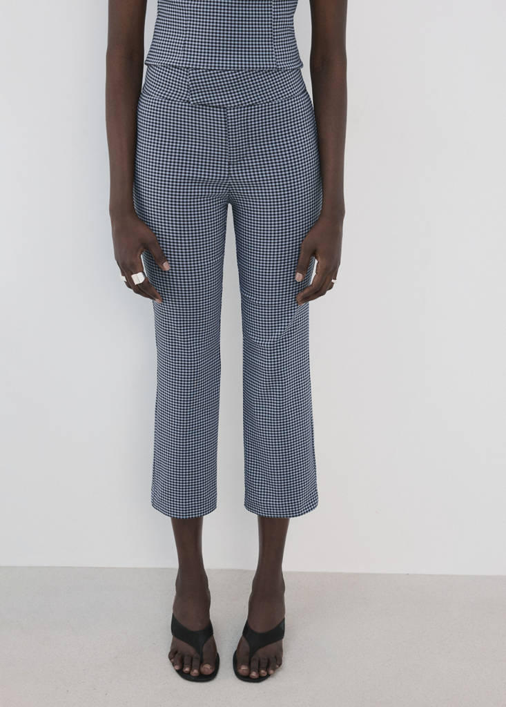 Gingham-check cropped trousers — Blue
