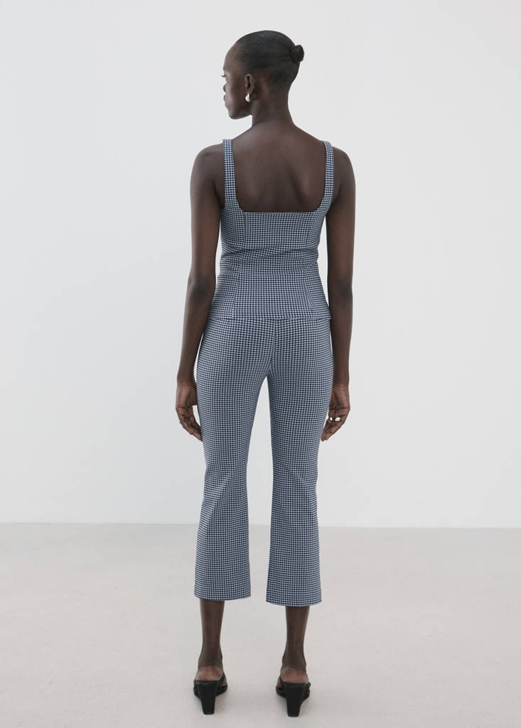 Gingham-check cropped trousers — Blue