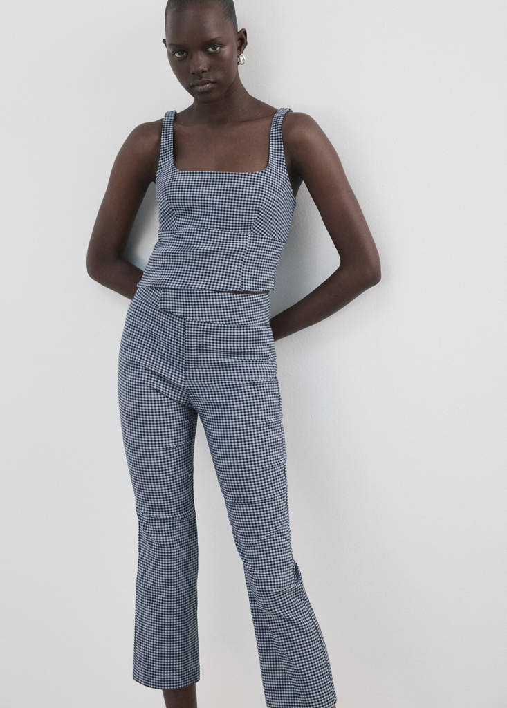 Gingham-check cropped trousers — Blue