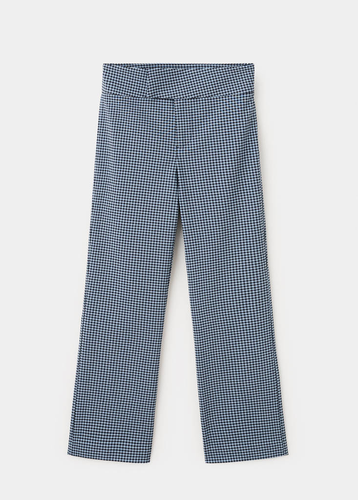 Gingham-check cropped trousers — Blue