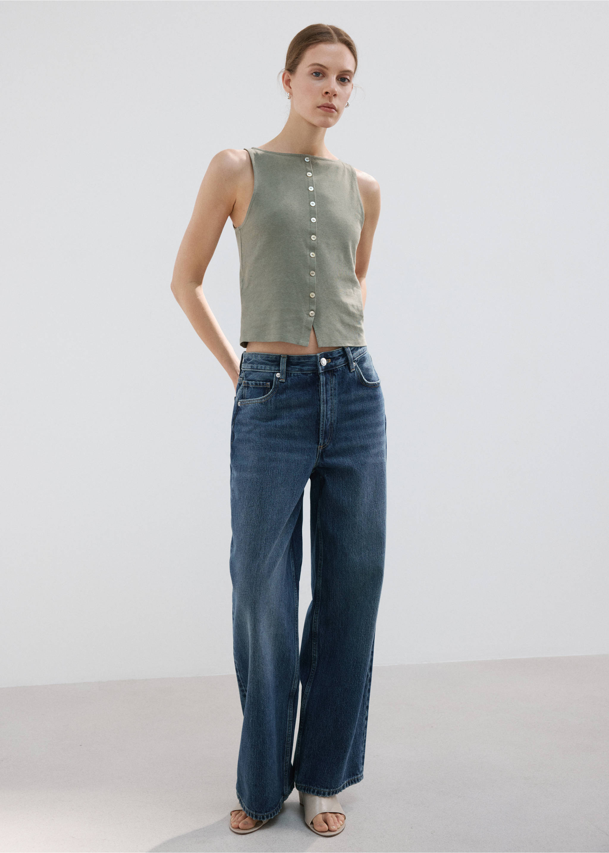 Chaleco algodón botones - Plano general, Gris. Ref: 27097150-00.