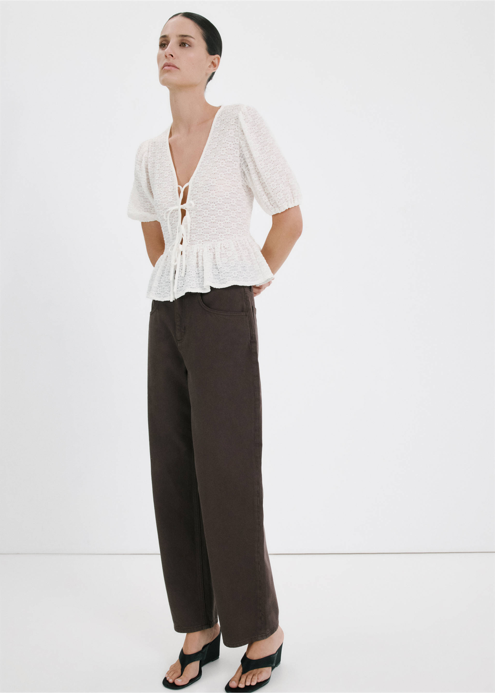 Bows floral embroidery blouse - General plane, Off White. Ref: 27097154-00.