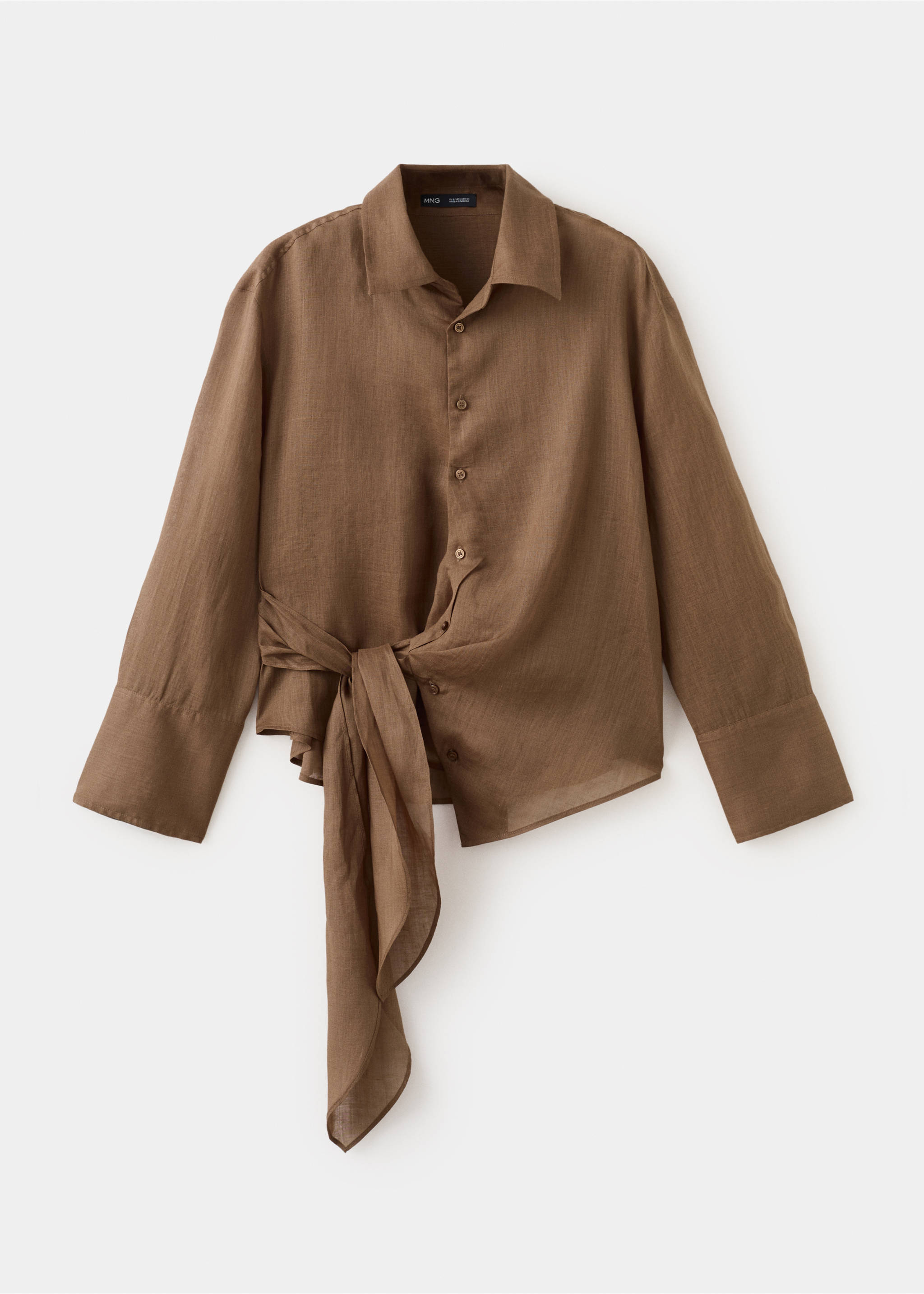100% ramie blouse with tie - Article without model, Brown. Ref: 27097156-00.