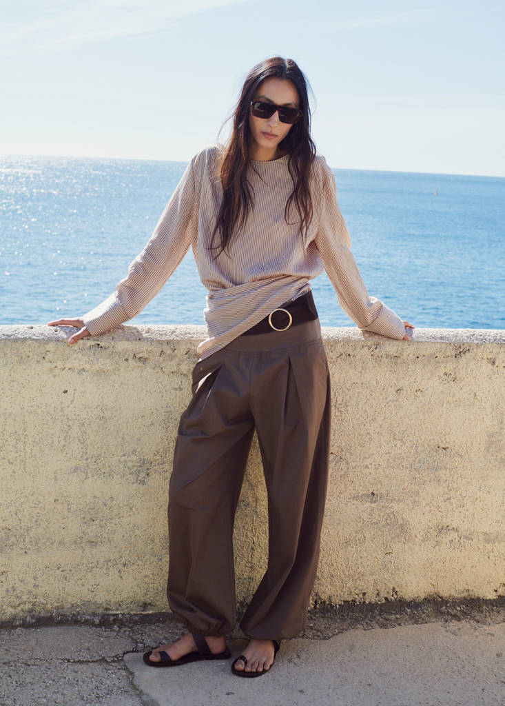 Knot stripped blouse — Brown