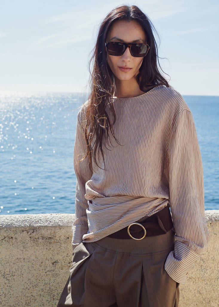 Knot stripped blouse — Brown