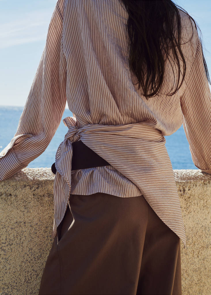 Knot stripped blouse — Brown