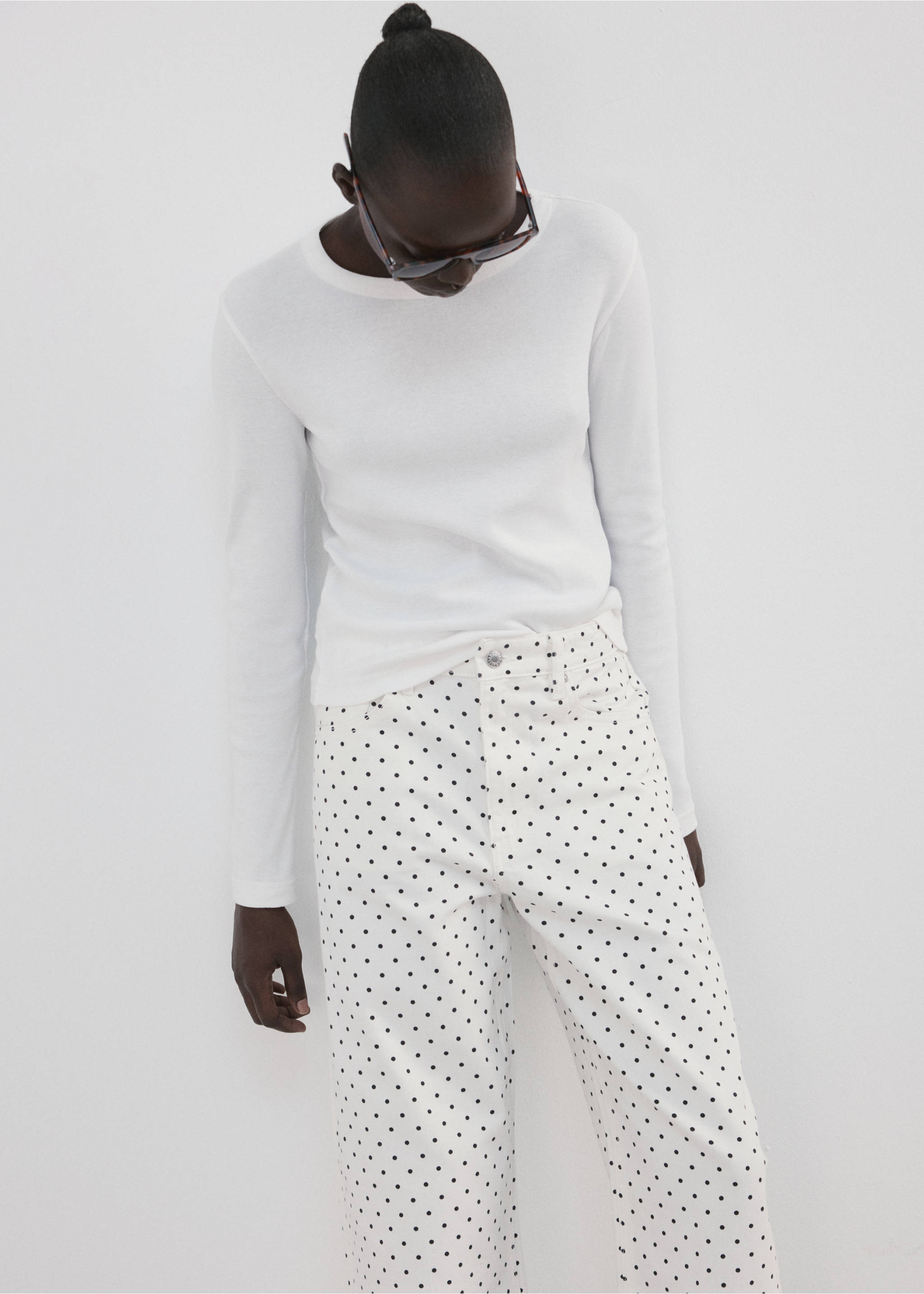 Polka dot balloon jeans - Details of the article 1, White. Ref: 27097158-00.