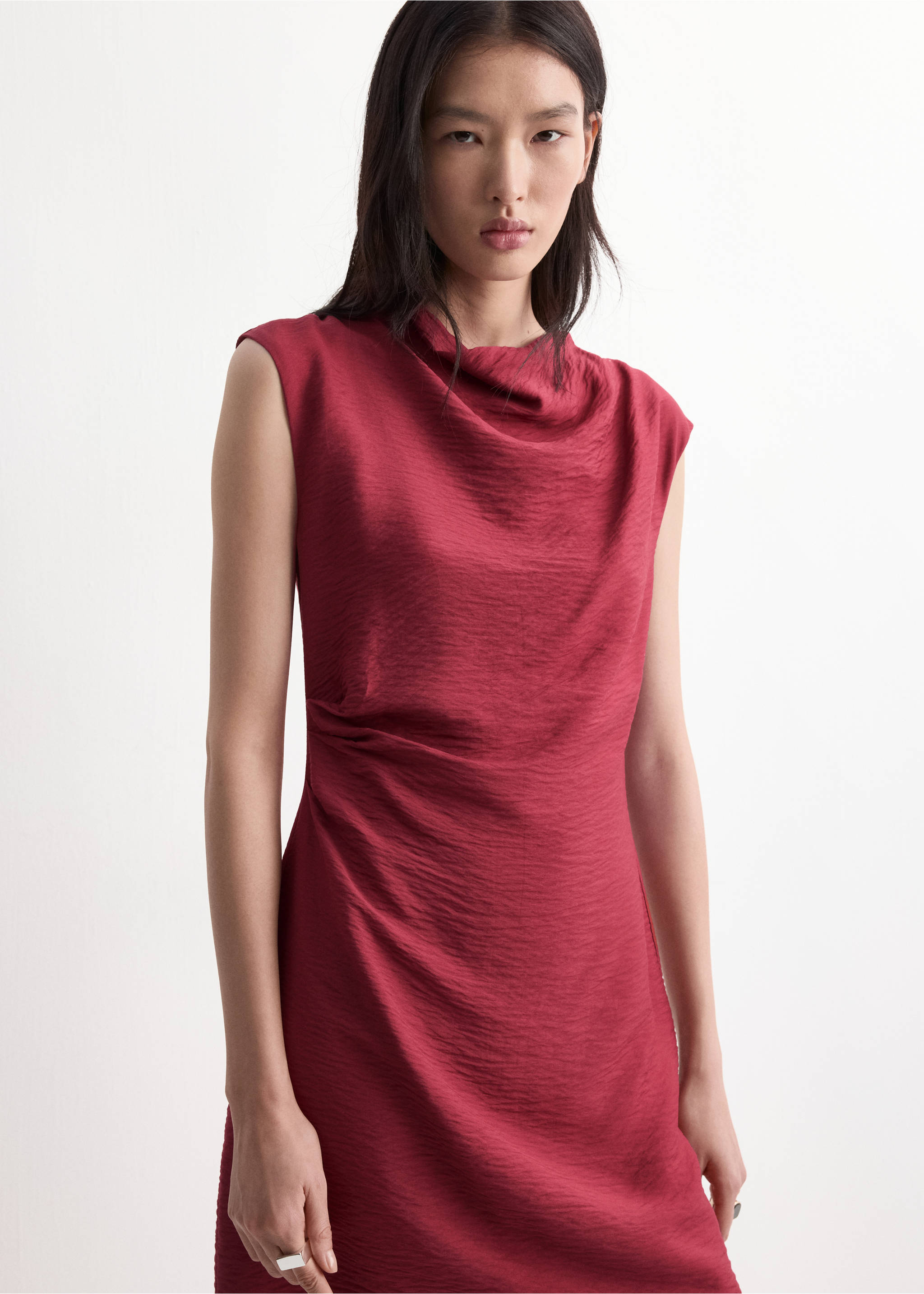 Asymmetrical draped short dress - Medium plane, Maroon. Ref: 27097161-00.