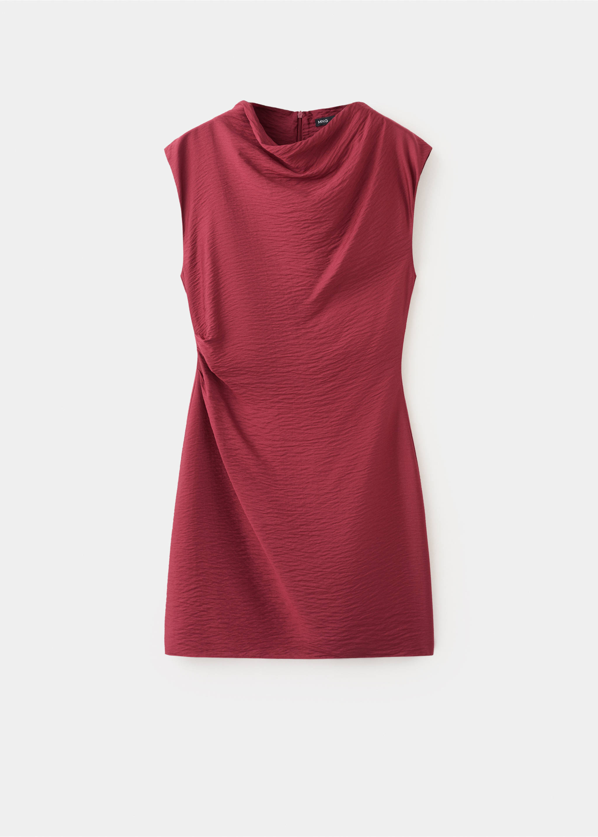 Asymmetrical draped short dress - Article without model, Maroon. Ref: 27097161-00.