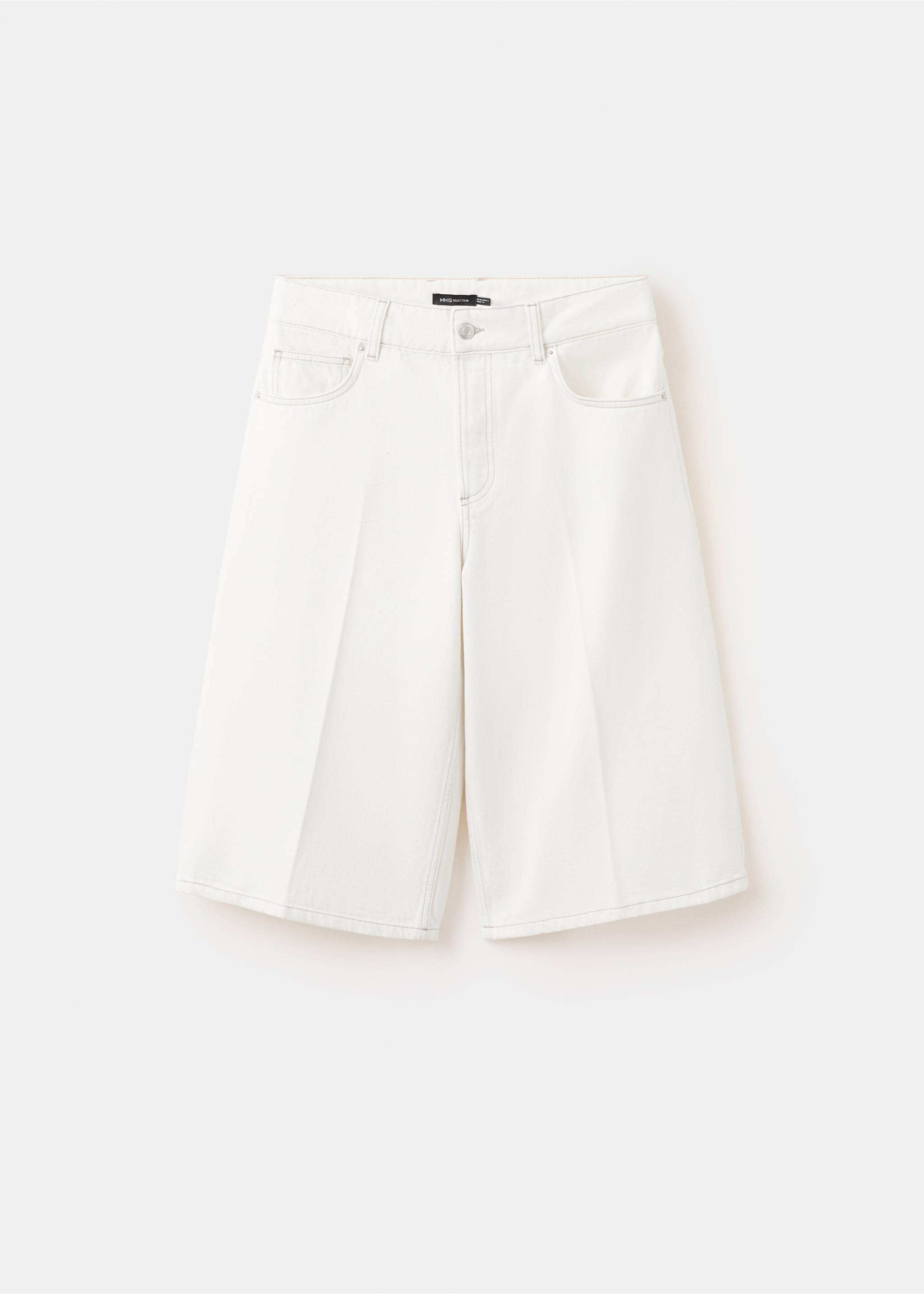 Straight mid-rise denim Bermuda shorts - Article without model, Off White. Ref: 27097163-00.