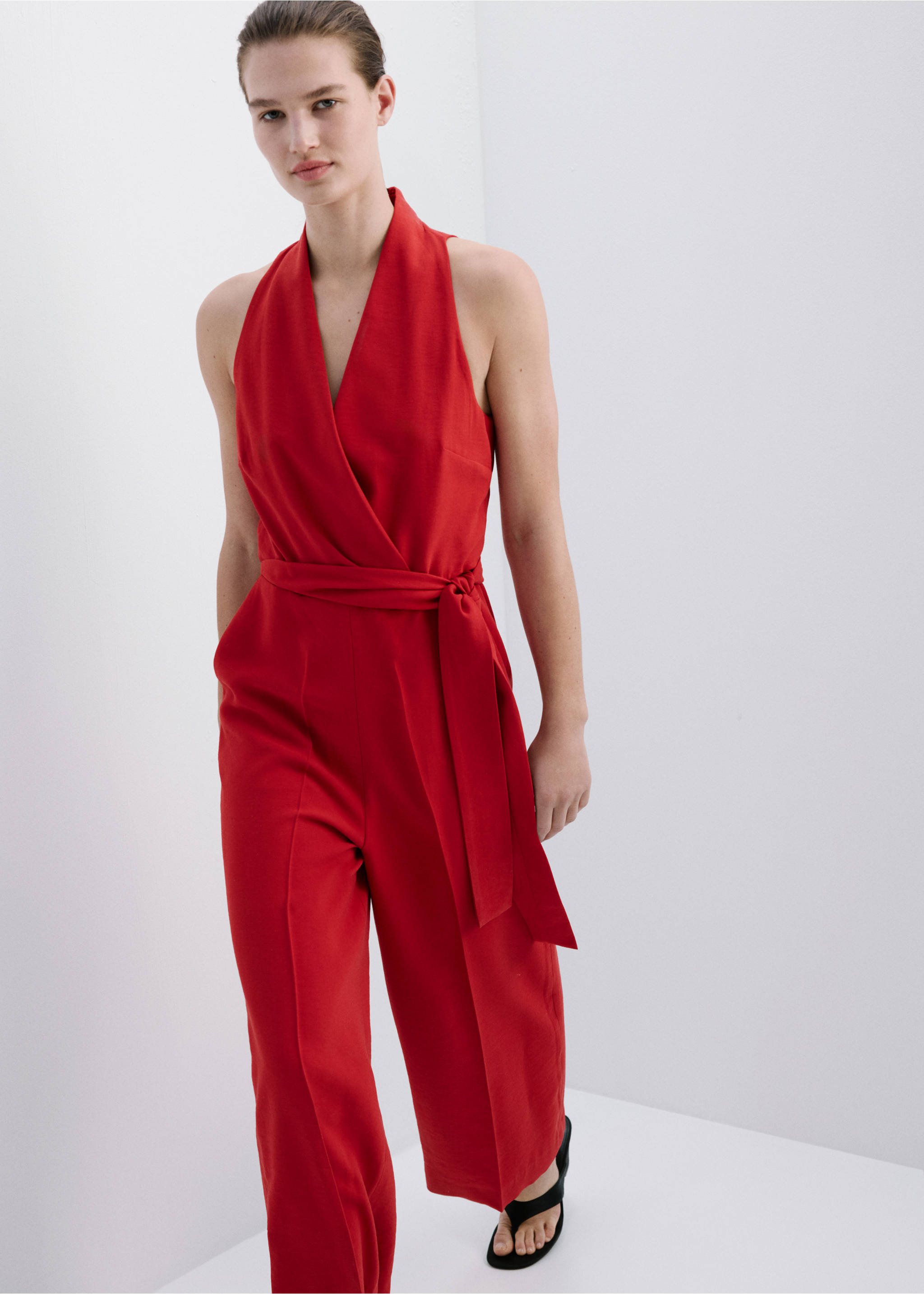 Belt long jumpsuit - Medium plane, Red. Ref: 27097167-00.