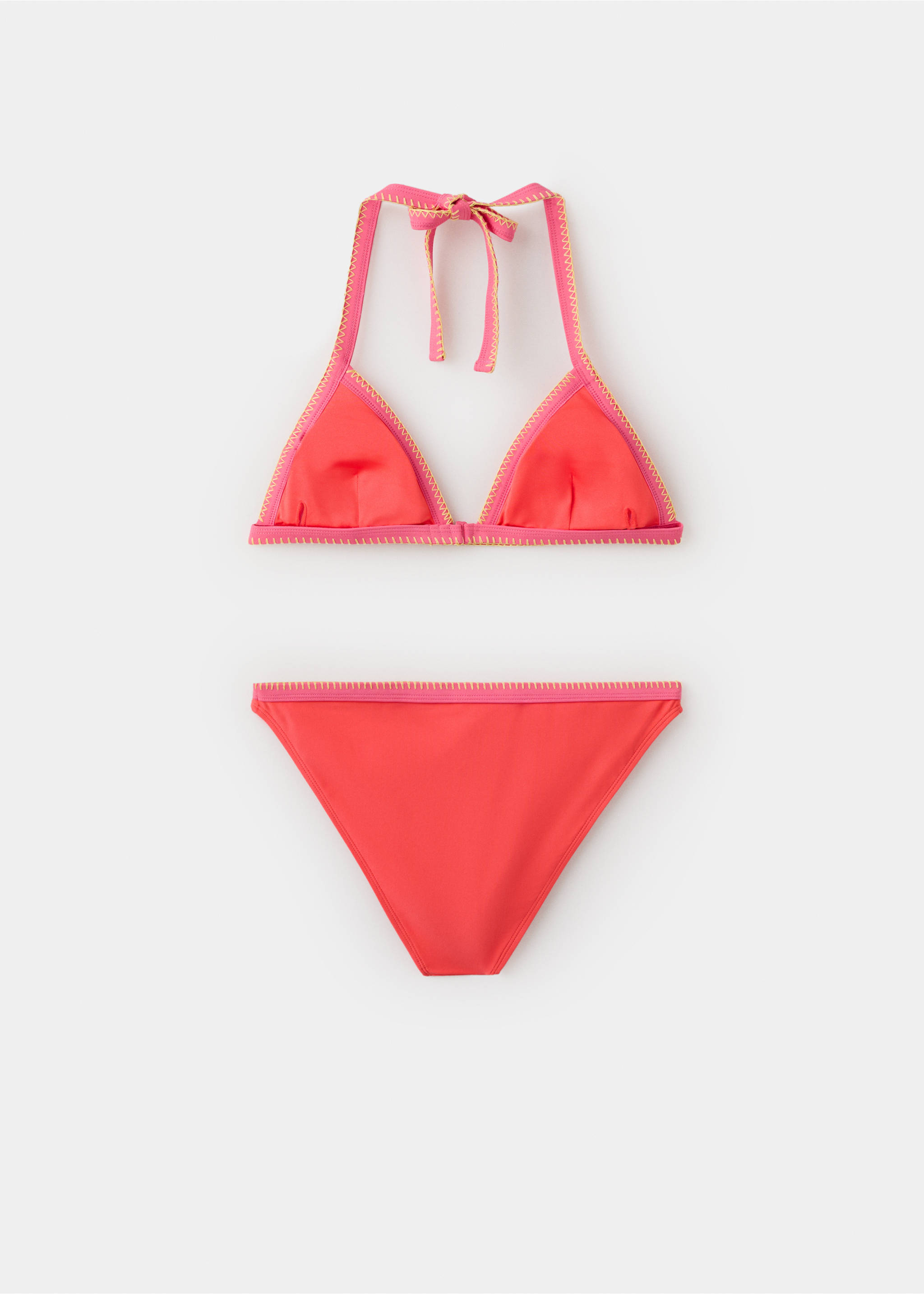 Embroidered bikini with classic briefs - Reverse of the article, Coral Red. Ref: 27097775-00.