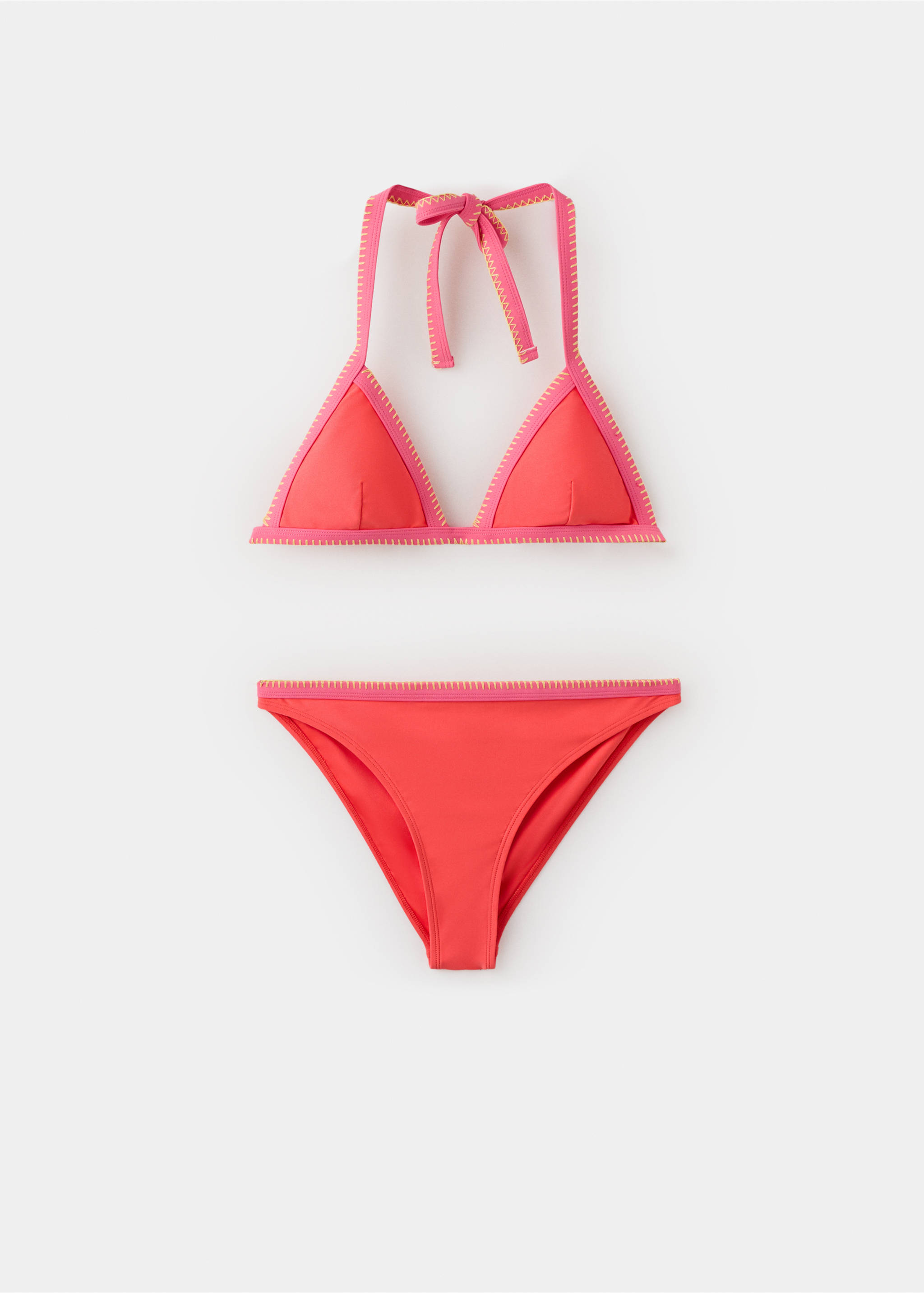 Embroidered bikini with classic bottoms - Article without model, Coral Red. Ref: 27097775-00.