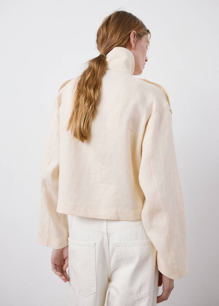 Linen funnel neck trench coat — Ecru