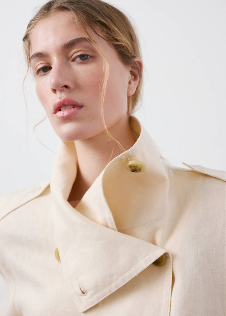 Linen funnel neck trench coat — Ecru