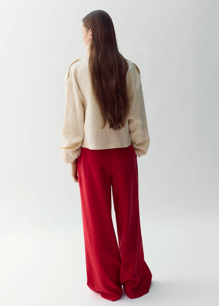 Linen funnel neck trench coat — Ecru