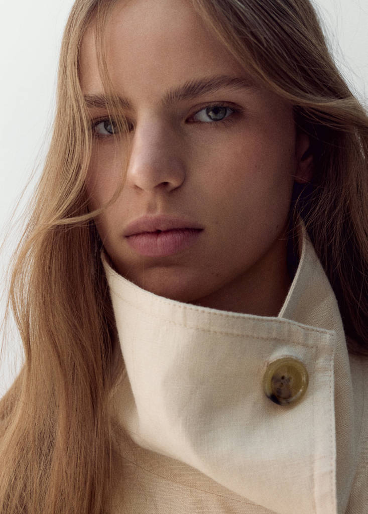 Linen funnel neck trench coat — Ecru