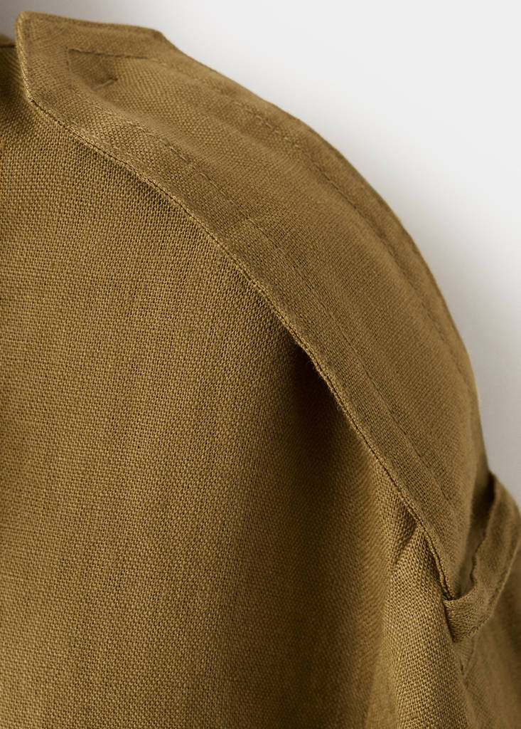 Linen funnel neck trench coat — Olive Green