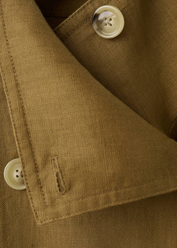 Linen funnel neck trench coat — Olive Green