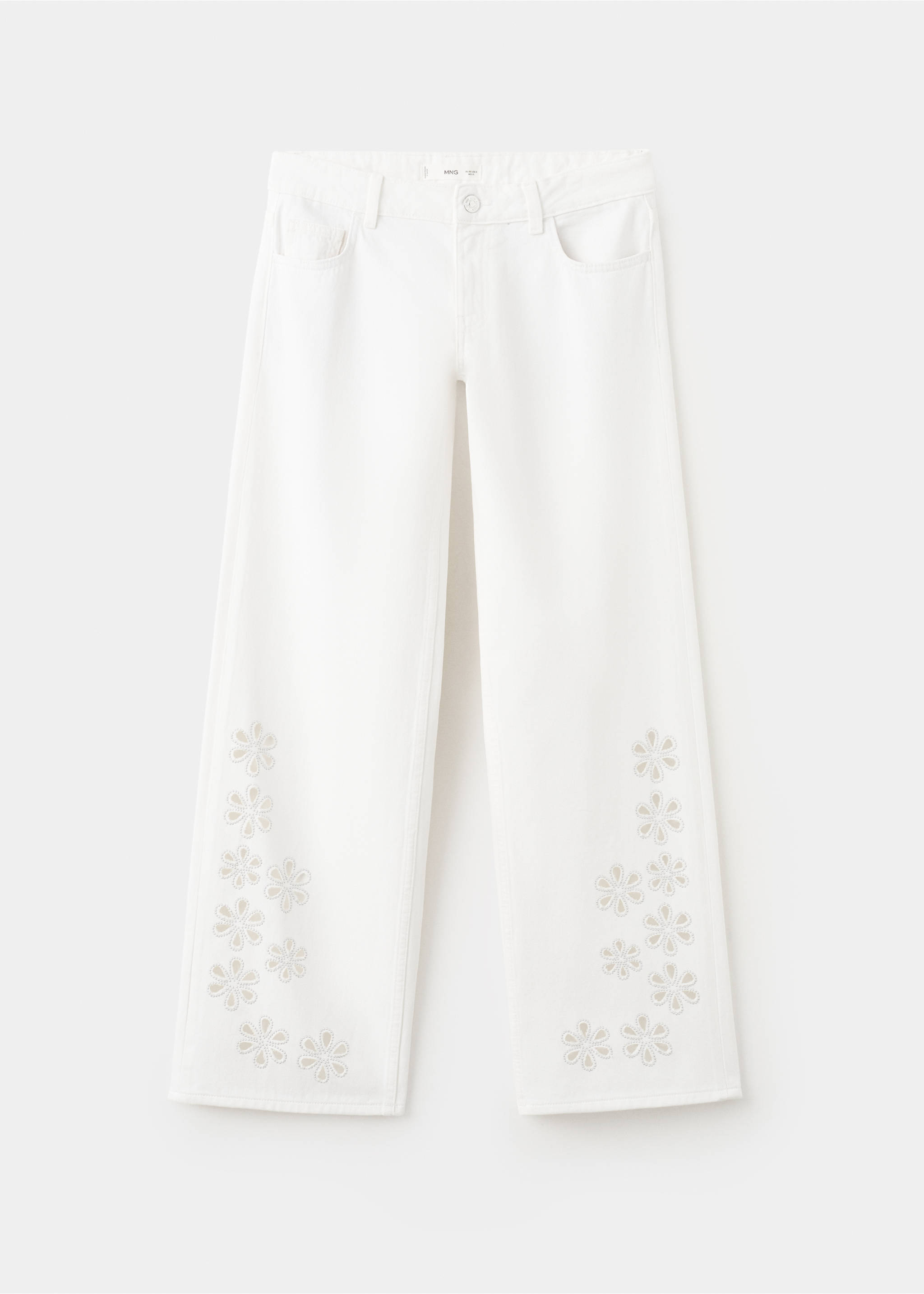 Weit geschnittene Jeans mit Strassstickereien - Artikel ohne Model, Cremeweiß. Ref: 27097779-00.