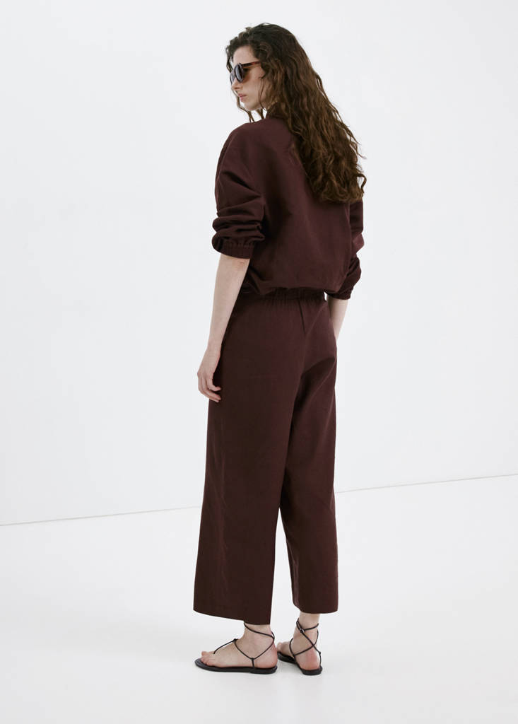 Straight linen-blend trousers — Chocolate