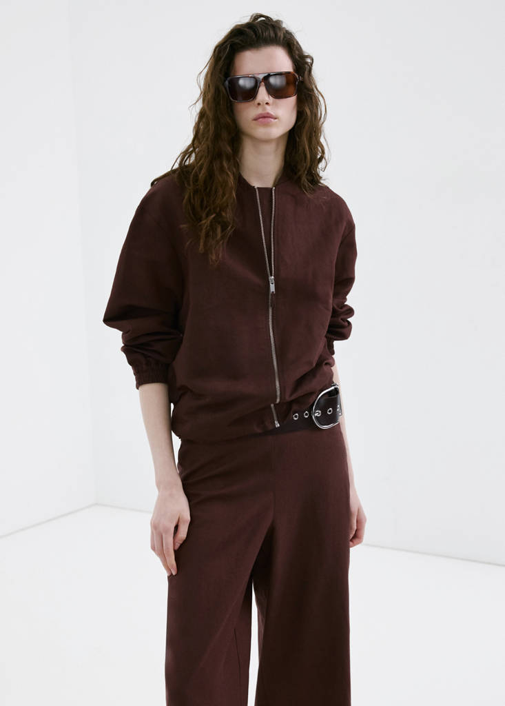 Straight linen-blend trousers — Chocolate