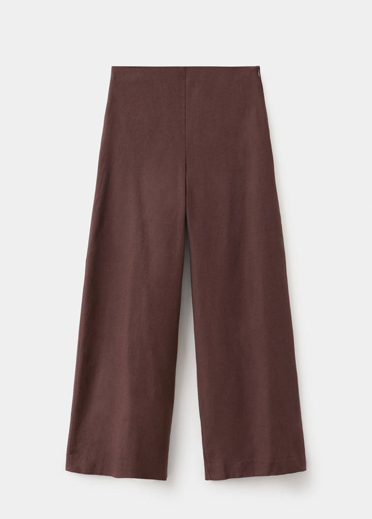 Straight linen-blend trousers — Chocolate