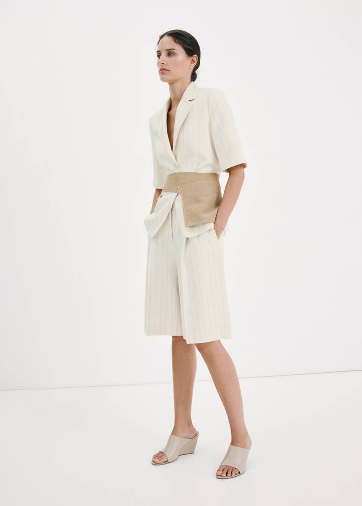 Straight linen Bermuda shorts — Ecru