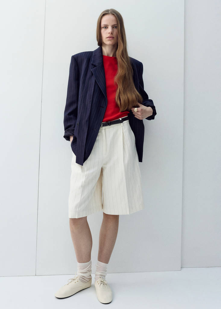 Straight linen Bermuda shorts — Ecru