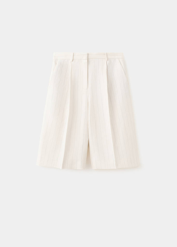 Straight linen Bermuda shorts — Ecru