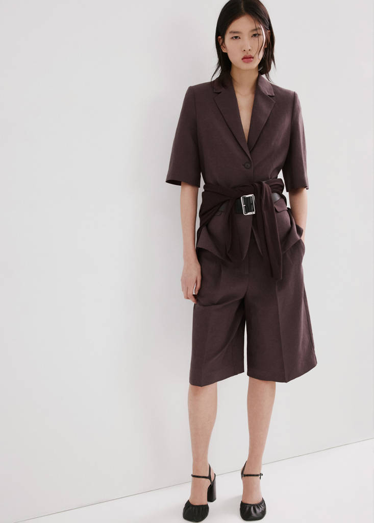 Straight linen Bermuda shorts — Purple