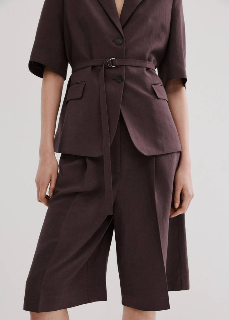 Straight linen Bermuda shorts — Purple