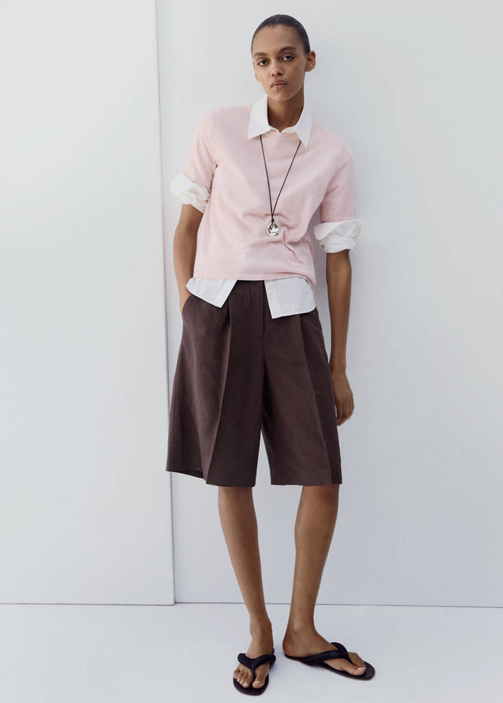 Straight linen Bermuda shorts — Purple