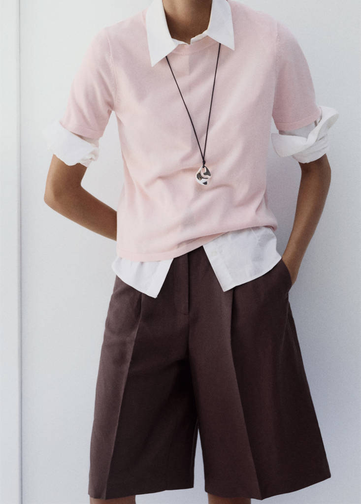 Straight linen Bermuda shorts — Purple