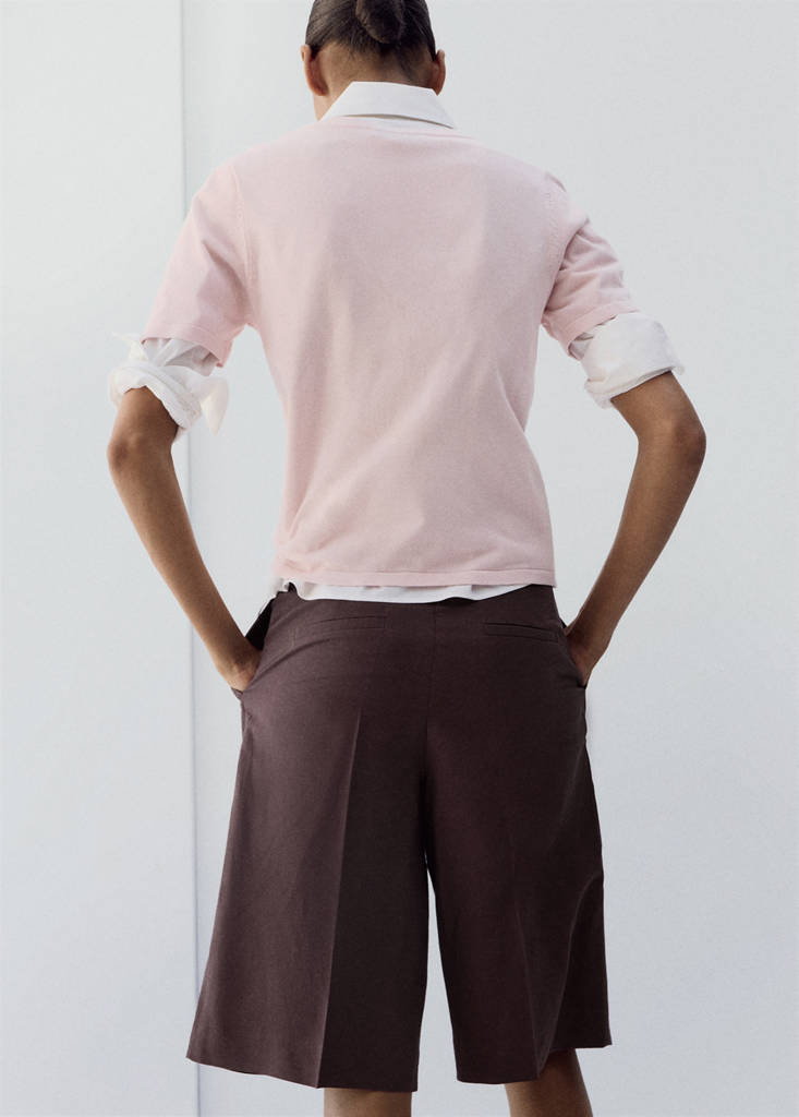Straight linen Bermuda shorts — Purple