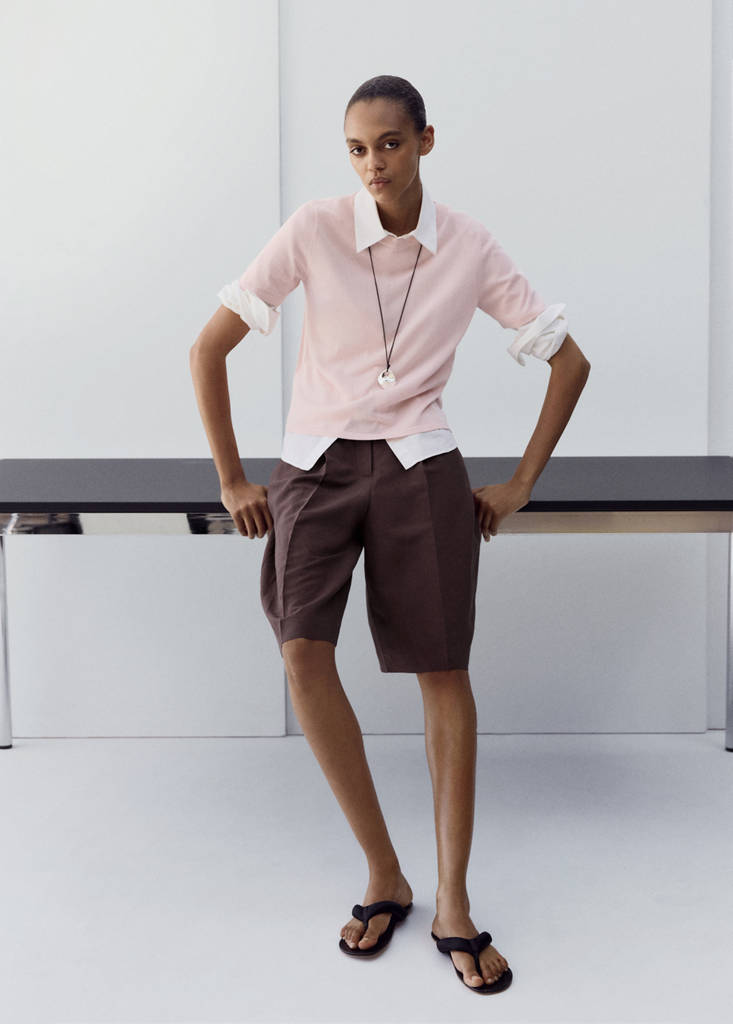 Straight linen Bermuda shorts — Purple