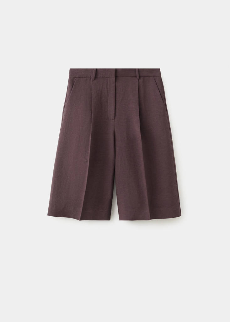 Straight linen Bermuda shorts — Purple
