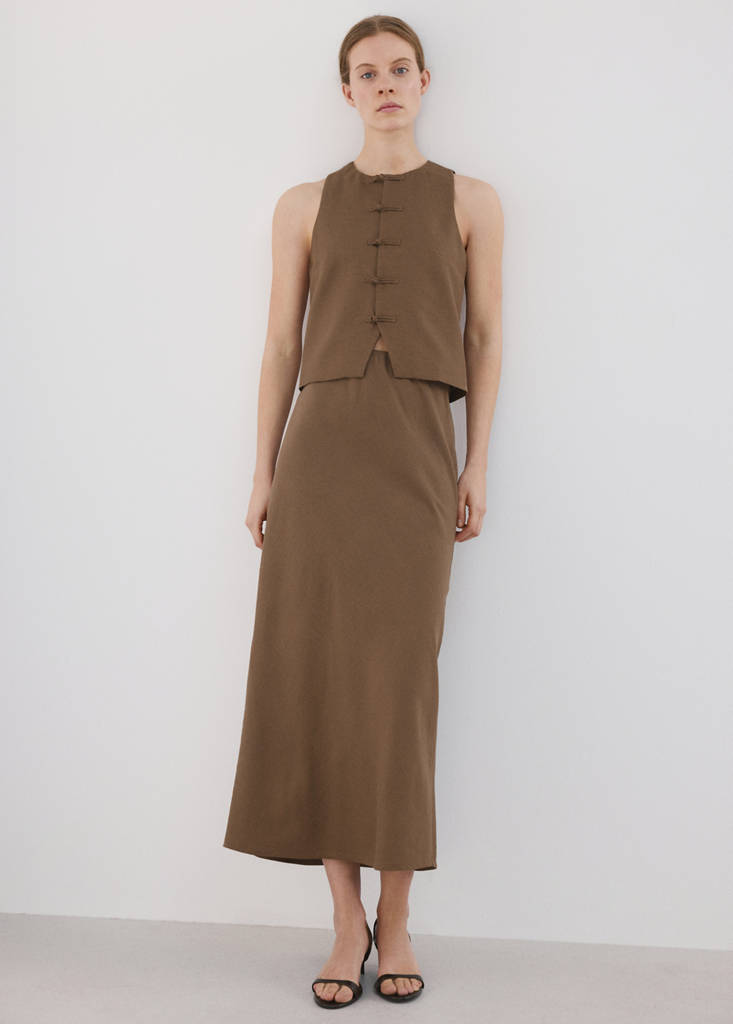 Linen toggle waistcoat — Brown