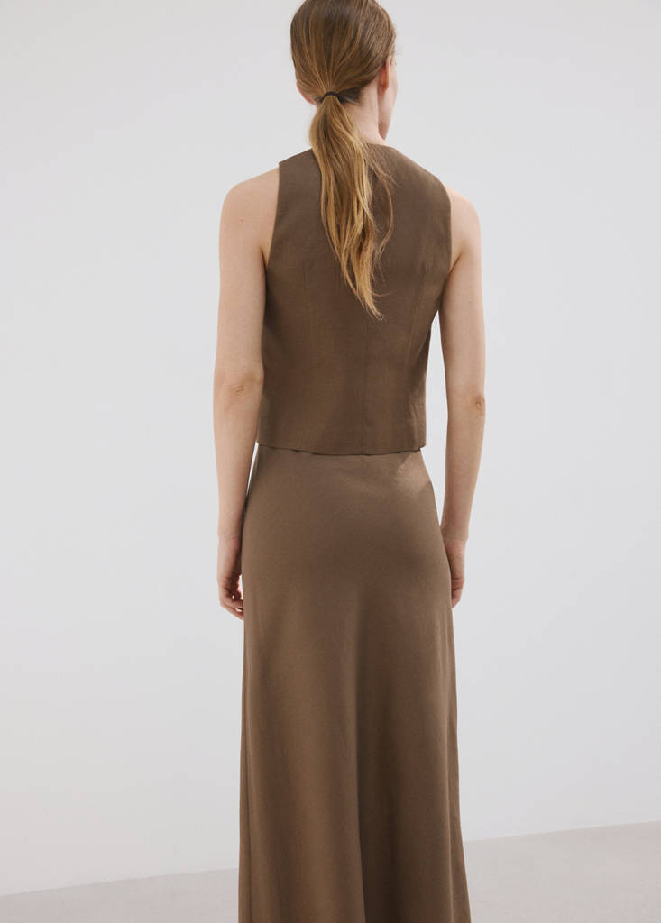 Linen toggle waistcoat — Brown