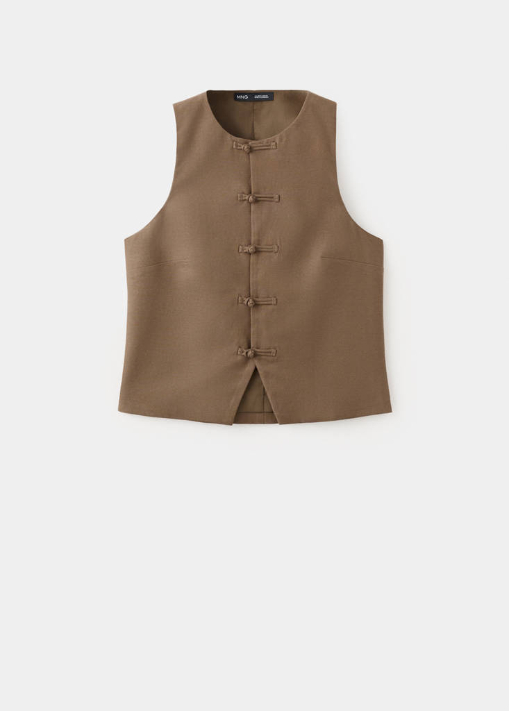Linen toggle waistcoat — Brown