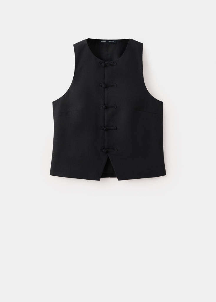 Linen toggle waistcoat — Black