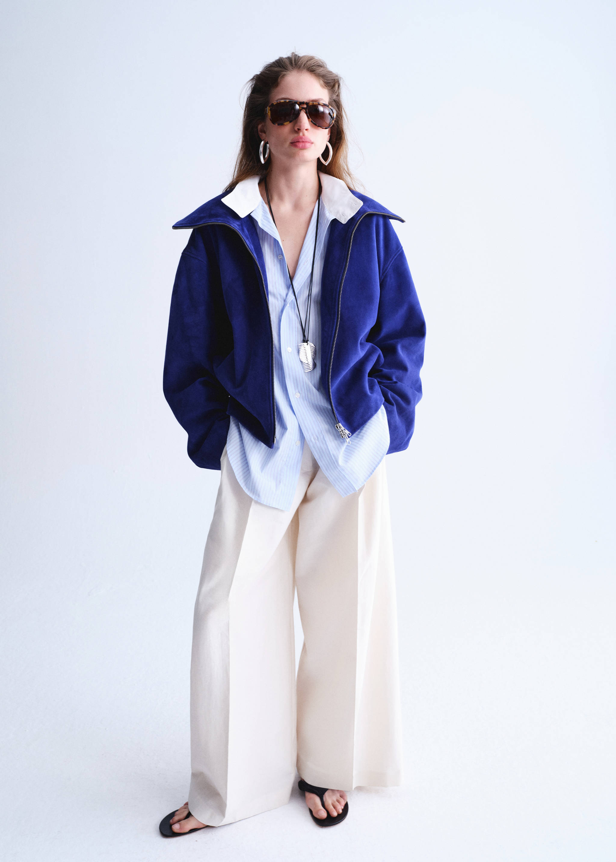 Suede funnel-neck jacket - General plane