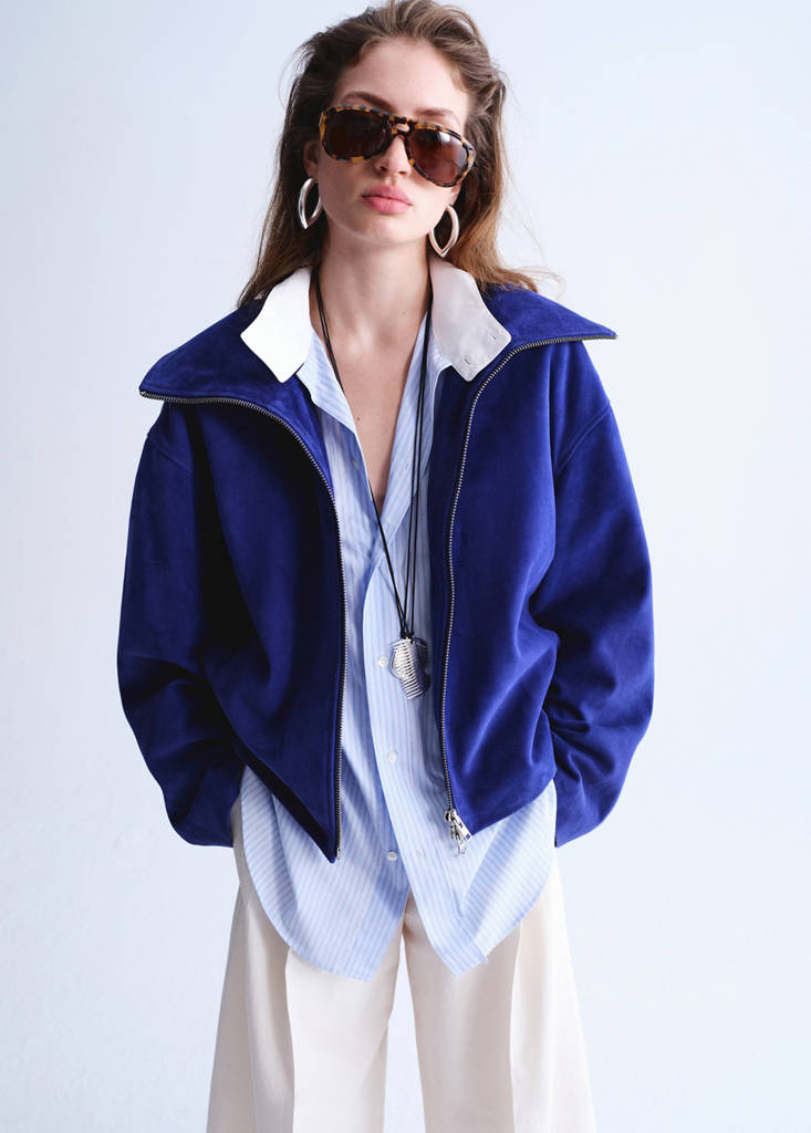 Suede funnel-neck jacket — Blue