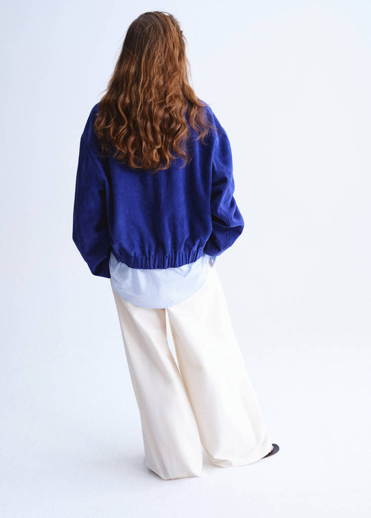 Suede funnel-neck jacket — Blue