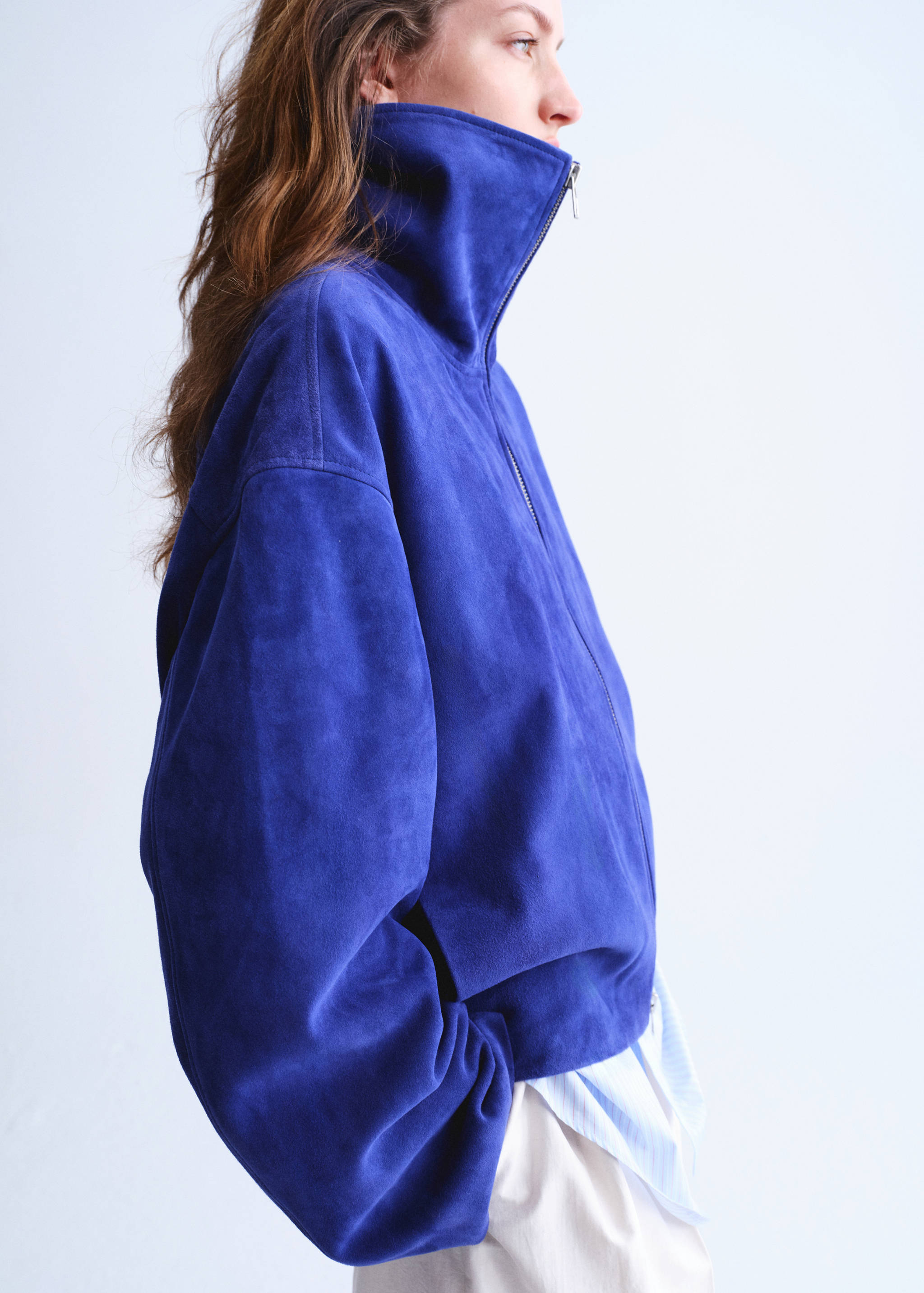 Suede funnel-neck jacket - Details of the article 1