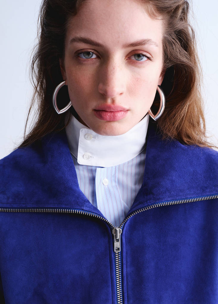 Suede funnel-neck jacket — Blue